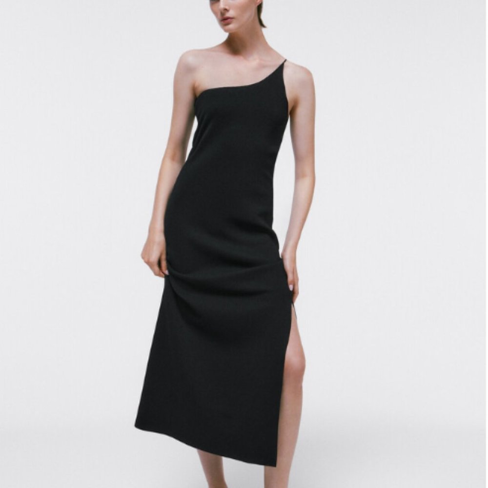Massimo Dutti Knit Dress with Asymmetric Neckline - Size XS